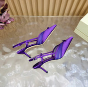 JIMMY CHOO 26S SLINGBACK HEELS 65 MM IN DARK PURPLE MESH AND SATIN