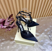 JIMMY CHOO 26S HIGH HEELS 105 MM IN BLACK MESH AND SATIN