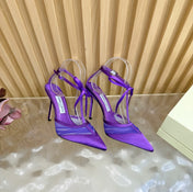 JIMMY CHOO 26S HIGH HEELS 105 MM IN DARK PURPLE MESH AND SATIN