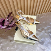 JIMMY CHOO 26S SLINGBACK HEELS 65 MM IN GOLD PATENT CALFSKIN