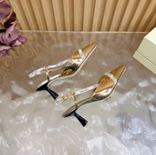 JIMMY CHOO 26S SLINGBACK HEELS 65 MM IN GOLD PATENT CALFSKIN