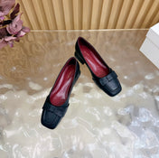 THE ROW 26S SQUARE TOE PUMPS IN BLACK CALFSKIN WITH BOW