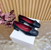 THE ROW 26S SQUARE TOE PUMPS IN BLACK CALFSKIN WITH BOW