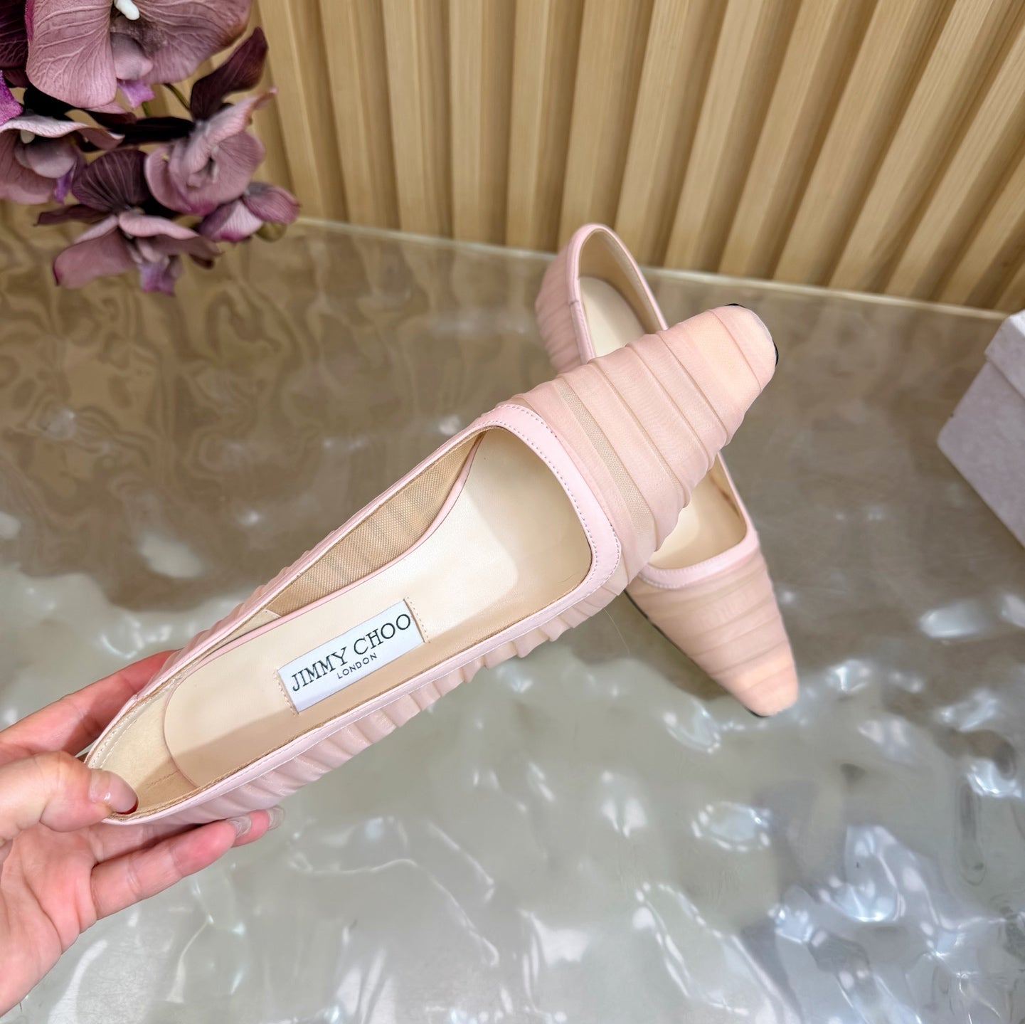 JIMMY CHOO 26S HIGH HEELS 85 MM IN LIGHT PINK MESH