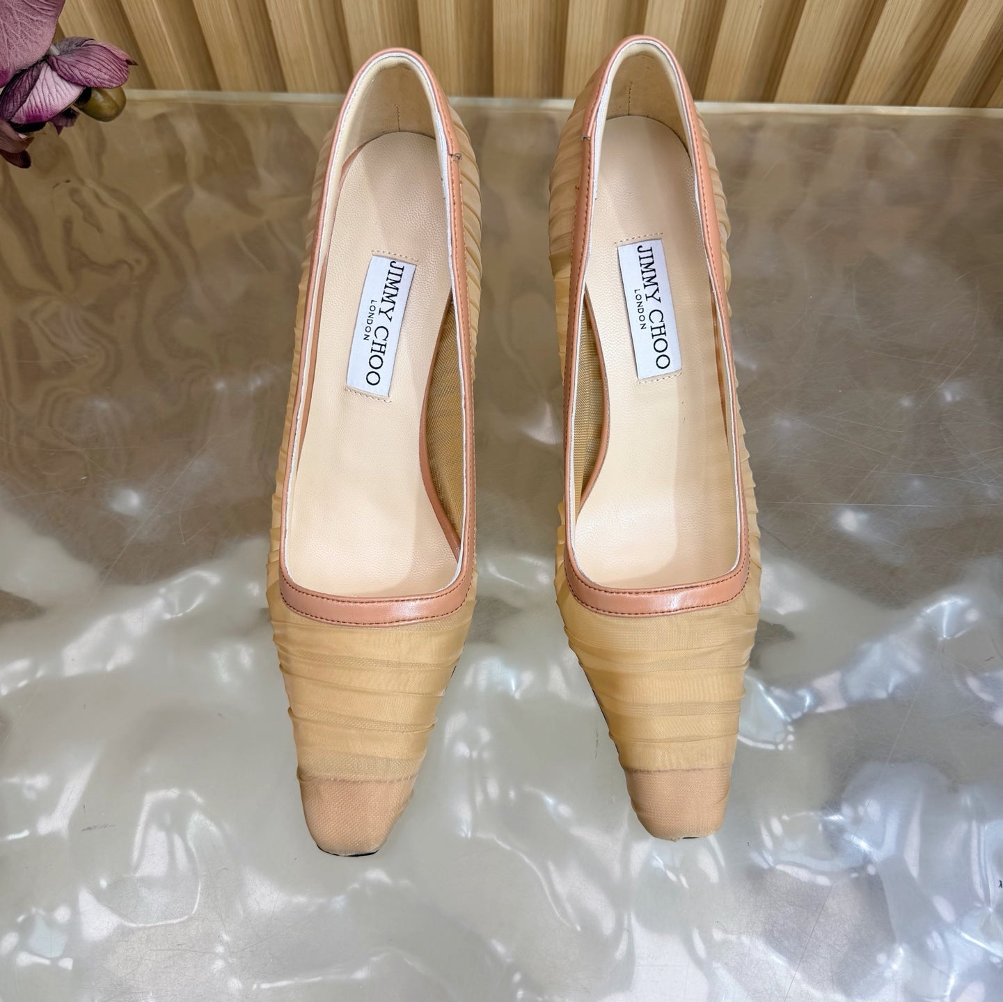 JIMMY CHOO 26S HIGH HEELS 85 MM IN BEIGE NUDE MESH