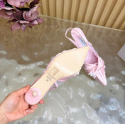JIMMY CHOO 26S SLINGBACK HEELS 60 MM IN LIGHT PINK SATIN WITH KNOT DETAIL