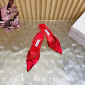 JIMMY CHOO 26S SLINGBACK HEELS 60 MM IN RED SATIN WITH KNOT DETAIL
