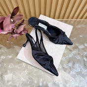 JIMMY CHOO 26S SLINGBACK HEELS 60 MM IN BLACK SATIN WITH KNOT DETAIL