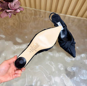 JIMMY CHOO 26S SLINGBACK HEELS 60 MM IN BLACK SATIN WITH KNOT DETAIL