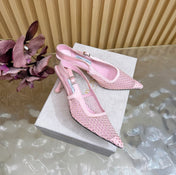 JIMMY CHOO 26S SLINGBACK HEELS 60 MM IN LIGHT PINK MESH & CRYSTALS