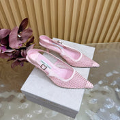 JIMMY CHOO 26S SLINGBACK HEELS 60 MM IN LIGHT PINK MESH & CRYSTALS