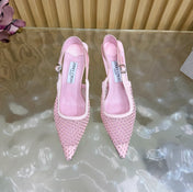 JIMMY CHOO 26S SLINGBACK HEELS 60 MM IN LIGHT PINK MESH & CRYSTALS