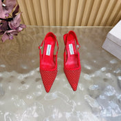 JIMMY CHOO 26S SLINGBACK HEELS 60 MM IN RED MESH & CRYSTALS