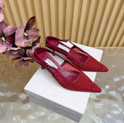JIMMY CHOO 26S SLINGBACK HEELS 60 MM IN DARK RED MESH & CRYSTALS