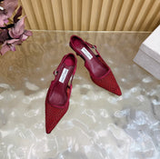 JIMMY CHOO 26S SLINGBACK HEELS 60 MM IN DARK RED MESH & CRYSTALS