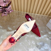 JIMMY CHOO 26S SLINGBACK HEELS 60 MM IN DARK RED MESH & CRYSTALS
