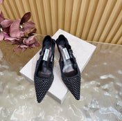 JIMMY CHOO 26S SLINGBACK HEELS 60 MM IN BLACK MESH & CRYSTALS