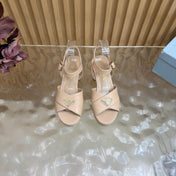 PRADA 26S BLOCK HEEL SANDALS 75 MM IN BEIGE CALFSKIN 