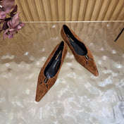 YSL 26S POINTED TOE FLATS IN BROWN SUEDE