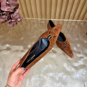 YSL 26S POINTED TOE FLATS IN BROWN SUEDE