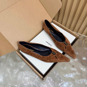 YSL 26S POINTED TOE FLATS IN BROWN SUEDE