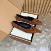 YSL 26S POINTED TOE FLATS IN BROWN SUEDE