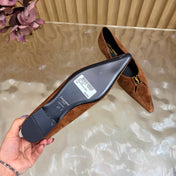 YSL 26S POINTED TOE FLATS IN BROWN SUEDE