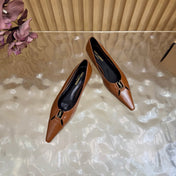 YSL 26S POINTED TOE FLATS IN BROWN GLOSSY CALFSKIN