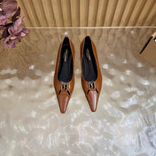 YSL 26S POINTED TOE FLATS IN BROWN GLOSSY CALFSKIN