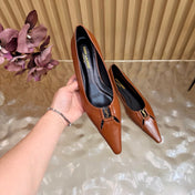 YSL 26S POINTED TOE FLATS IN BROWN GLOSSY CALFSKIN