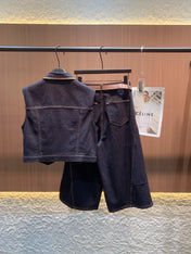 LOEWE SLEEVELESS TOP & DENIM SHORTS SET STYLE 72
