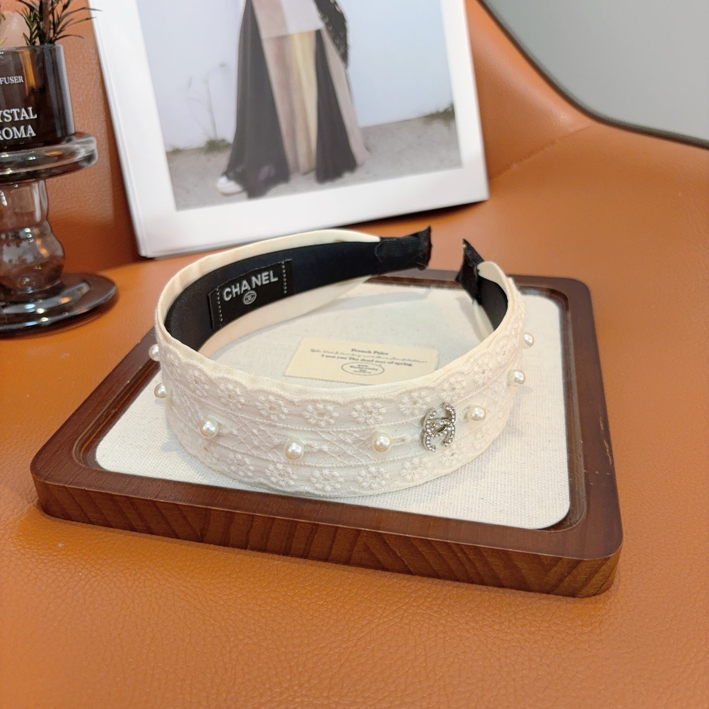CHANEL 26S HEADBAND IN CREAM WHITE LACE FABRIC 505287
