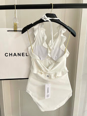 CC BIKINI SWIMSUIT SET WHITE AND RUFFLED TRIM 622179