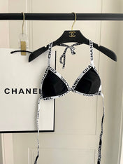 CC BIKINI SWIMSUIT SET IN BLACK WITH WHITE TRIM 627832