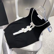 TANK TOP 610340 IN BLACK COTTON RIBBED WHITE BOW