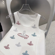 TANK TOP 639167 IN WHITE COTTON RIBBED KNIT EMBOSSED CRYSTAL