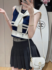 STRIPED TANK TOP 612059 IN NAVY BLUE AND WHITE COTTON RIBBED