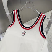 TANK TOP 610346 IN WHITE COTTON RIBBED RED TRIM