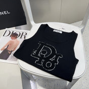 CAMISOLE 619300 IN BLACK COTTON RIBBED KNIT TEXTURED LOGO
