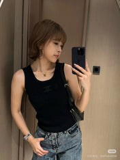 TANK TOP 633207 IN BLACK COTTON RIBBED KNIT EMBOSSED LOGO