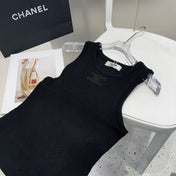 TANK TOP 633207 IN BLACK COTTON RIBBED KNIT EMBOSSED LOGO