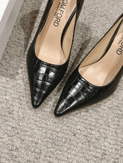 STAMPED CROCODILE LEATHER ANGELINA PUMP BLACK