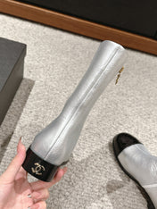 CC SHORT BOOTS IN SILVER MIX BLACK LAMBSKIN