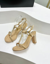 HIGH HEELS PEARL CHAIN IN BEIGE CREAM COWHIDE