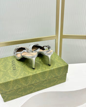 SLINGBACK PUMP 6 CM IN SILVER GLOSSY CALFSKIN