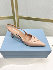PRADA 26S SLINGBACK HIGH HEEL SANDALS 75MM IN NUDE CALFSKIN WITH LOGO