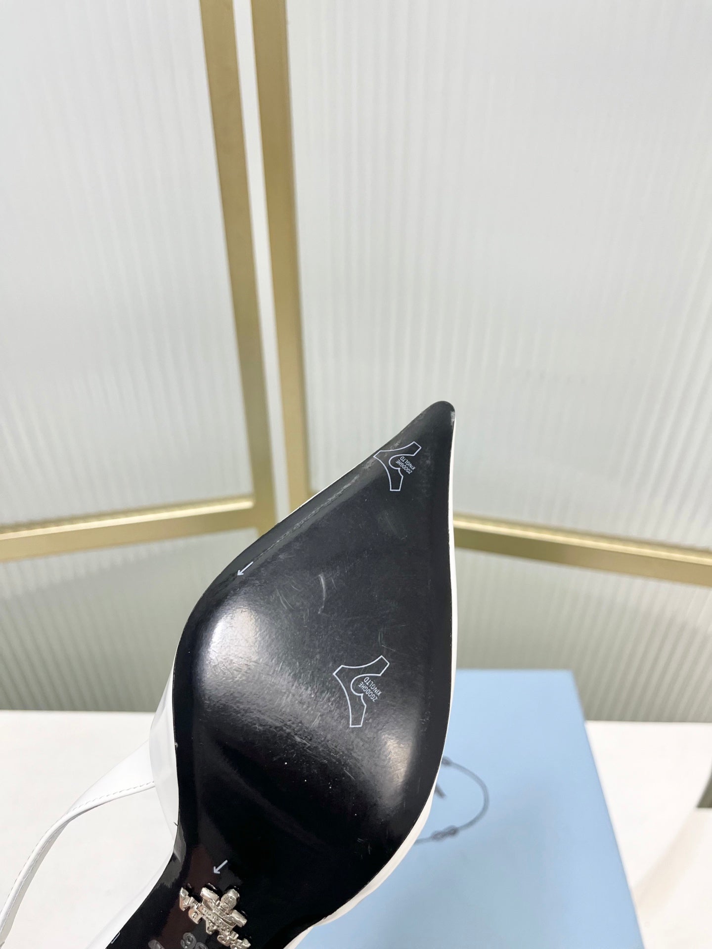 PRADA 26S SLINGBACK HIGH HEEL SANDALS 75MM IN WHITE CALFSKIN WITH LOGO