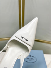 PRADA 26S SLINGBACK HIGH HEEL SANDALS 75MM IN WHITE CALFSKIN WITH LOGO