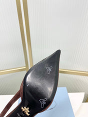 PRADA 26S SLINGBACK HIGH HEEL SANDALS 75MM IN DARK BROWN SUEDE WITH LOGO