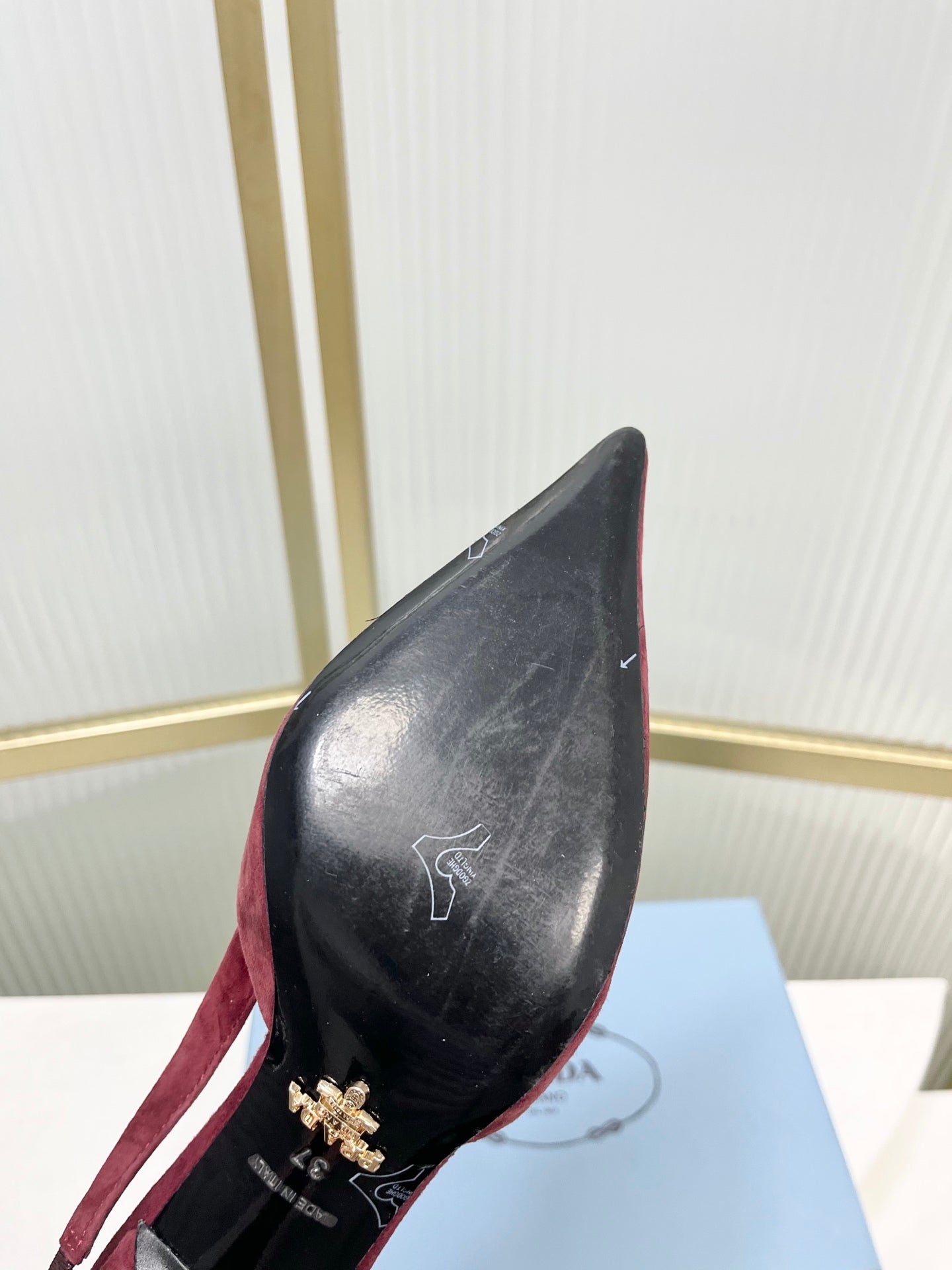 PRADA 26S SLINGBACK HIGH HEEL SANDALS 75MM IN DARK RED SUEDE WITH LOGO